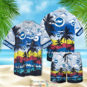 Brighton And Hove Albion Fc Palm Tree Hawaiian Shirt Beach Shorts