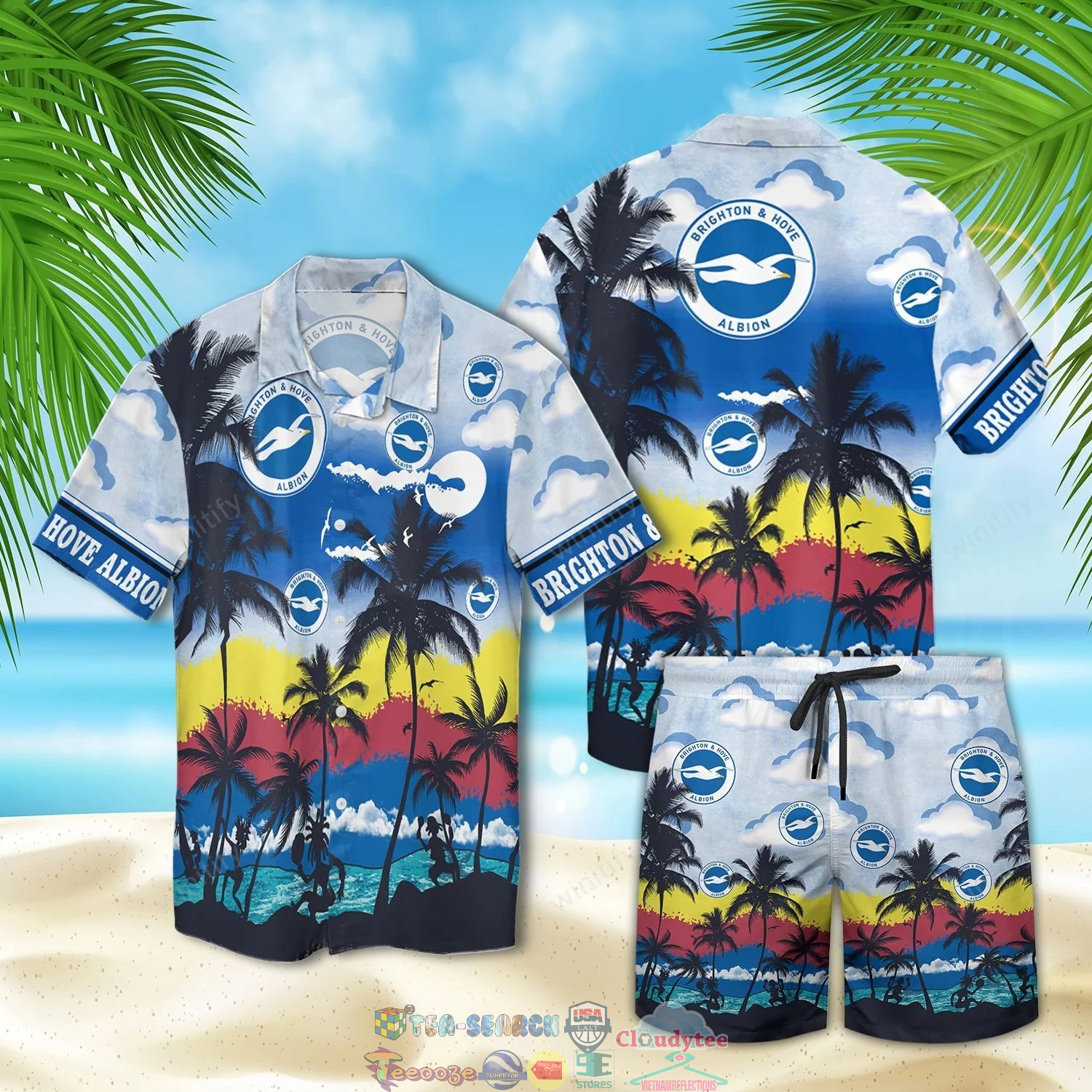 Brighton And Hove Albion Fc Palm Tree Hawaiian Shirt Beach Shorts Brighton And Hove Albion Fc Palm Tree Hawaiian Shirt Beach Shorts