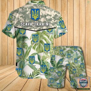 Stand With Ukraine Slava Camo Hawaiian Shirt Beach Short