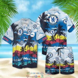 Chelsea Fc Palm Tree Hawaiian Shirt Beach Shorts