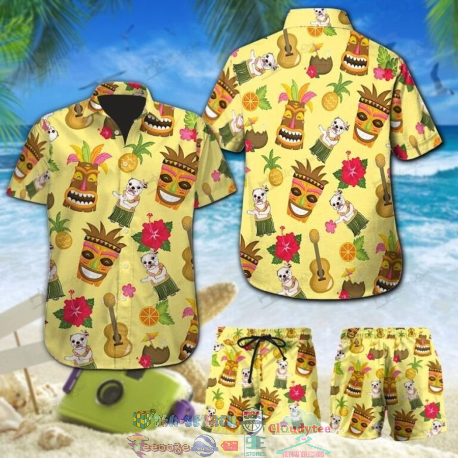 Bulldog Tropical Tiki Pineapple Hawaiian Shirt And Shorts Bulldog Tropical Tiki Pineapple Hawaiian Shirt And Shorts