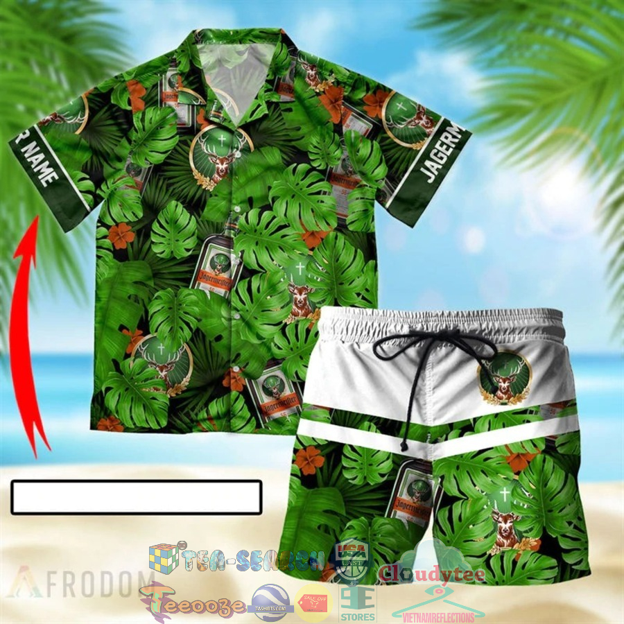 Personalized Name Jagermeister Tropical Leaves Hawaiian Shirt Beach Shorts Personalized Name Jagermeister Tropical Leaves Hawaiian Shirt Beach Shorts