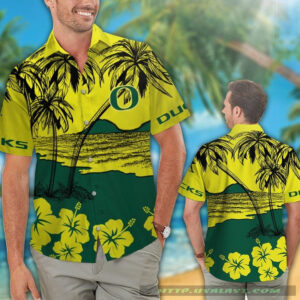 Oregon Ducks Hibiscus Hawaiian Shirt Beach Short