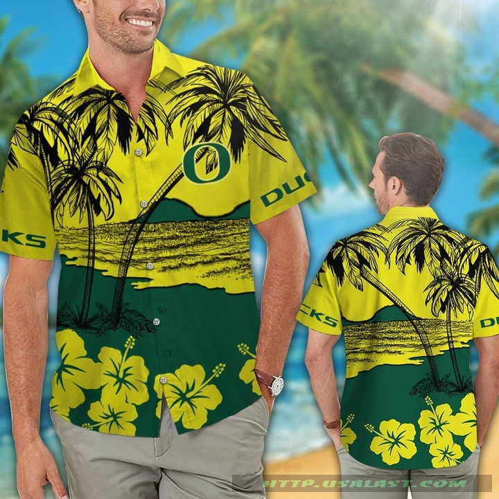 Oregon Ducks Hibiscus Hawaiian Shirt Beach Short Oregon Ducks Hibiscus Hawaiian Shirt Beach Short