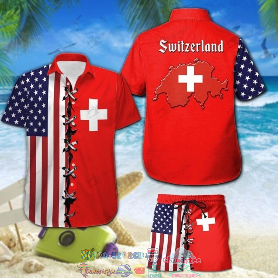 Switzerland American Flag Hawaiian Shirt And Shorts Switzerland American Flag Hawaiian Shirt And Shorts