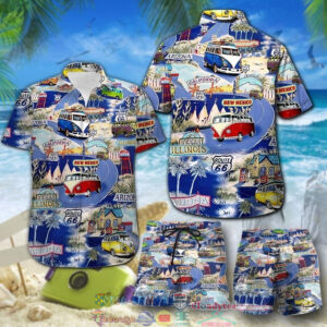 Camping Route 66 Hawaiian Shirt And Shorts