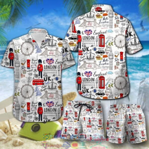 England Doodles Hawaiian Shirt And Shorts