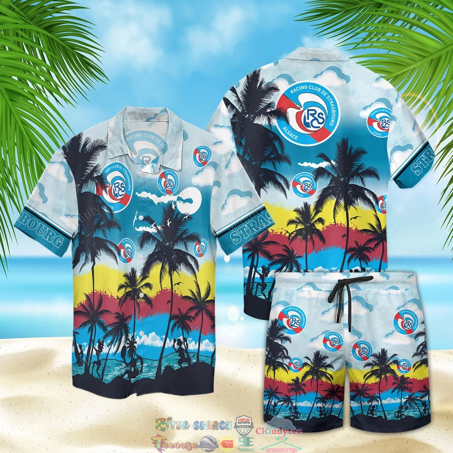 Rc Strasbourg Alsace Fc Palm Tree Hawaiian Shirt Beach Shorts Rc Strasbourg Alsace Fc Palm Tree Hawaiian Shirt Beach Shorts
