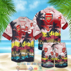 Arsenal Fc Palm Tree Hawaiian Shirt Beach Shorts