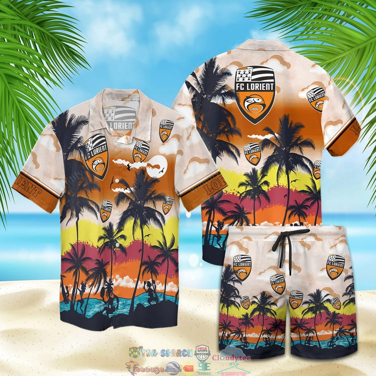 Lorient Fc Palm Tree Hawaiian Shirt Beach Shorts Lorient Fc Palm Tree Hawaiian Shirt Beach Shorts