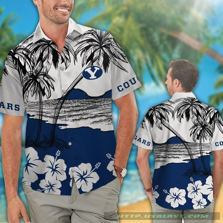 Byu Cougars Hibiscus Hawaiian Shirt Beach Short Byu Cougars Hibiscus Hawaiian Shirt Beach Short