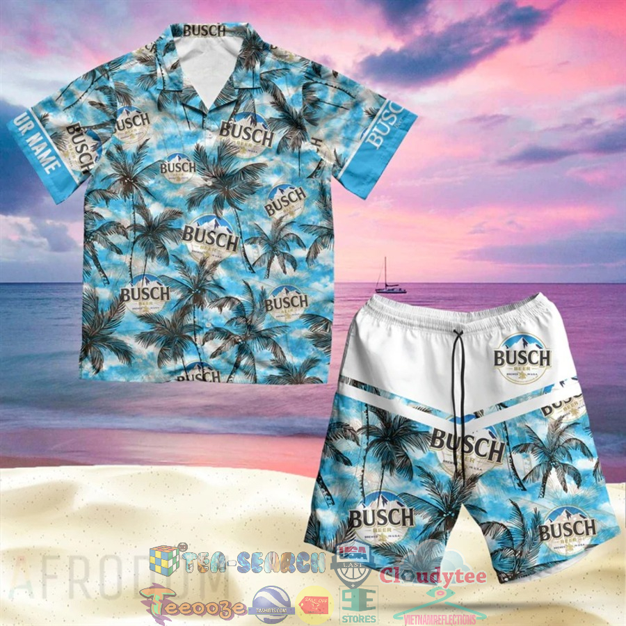 Personalized Name Busch Beer Palm Tree Hawaiian Shirt Beach Shorts Personalized Name Busch Beer Palm Tree Hawaiian Shirt Beach Shorts