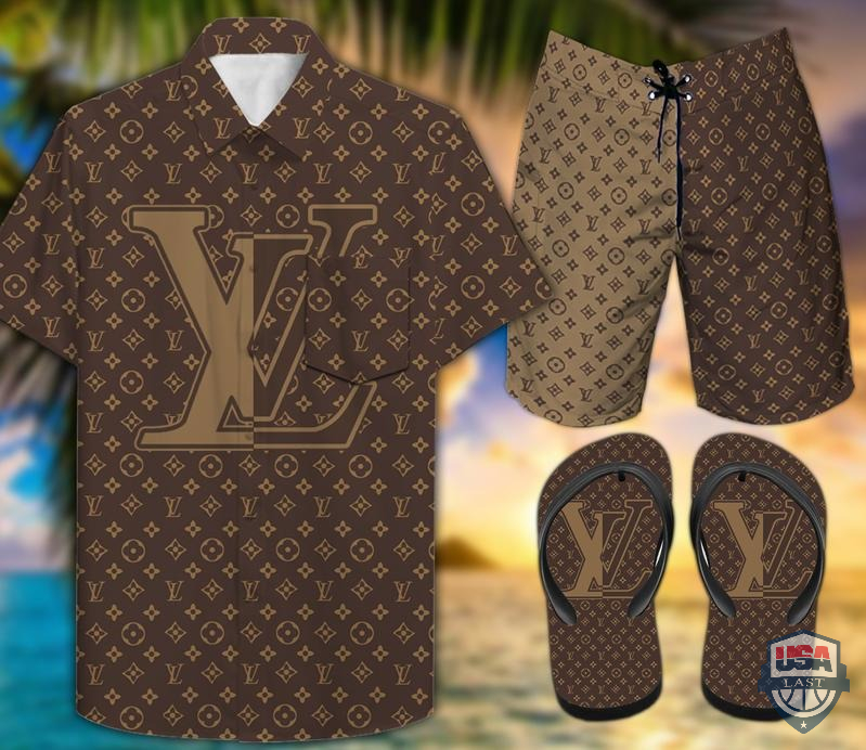 Lv Logo Hawaiian Shirt Beach Short And Flip Flops Lv Logo Hawaiian Shirt Beach Short And Flip Flops