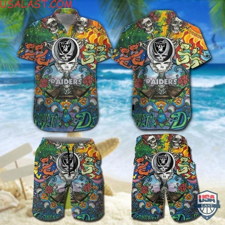 Nfl Las Vegas Raiders Grateful Dead Bears Hawaiian Shirt And Shorts Nfl Las Vegas Raiders Grateful Dead Bears Hawaiian Shirt And Shorts